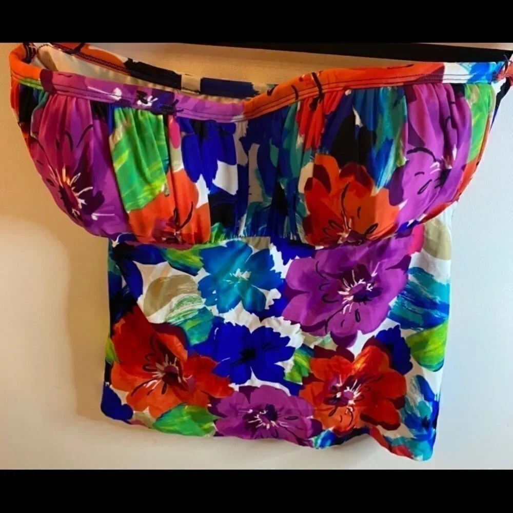 🌹Swim solutions  flowers bandeau tankini top 14 - Picture 4 of 7